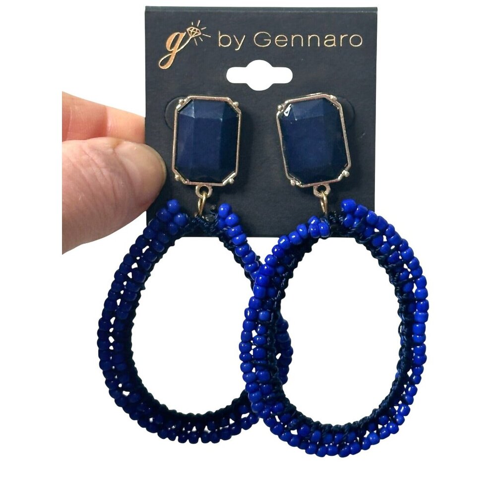 New Oversized Blue Bead Rhinestone Dangle Earrings Glam Night Out Party Occasion